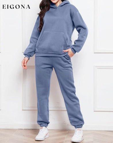 Drop Shoulder Long Sleeve Hoodie and Pants Set, 2 Piece Sweater and Pants Set Misty Blue bottoms clothes lounge lounge wear lounge wear sets loungewear loungewear sets S.S.Ni sets Ship From Overseas Sweater sweaters Sweatshirt