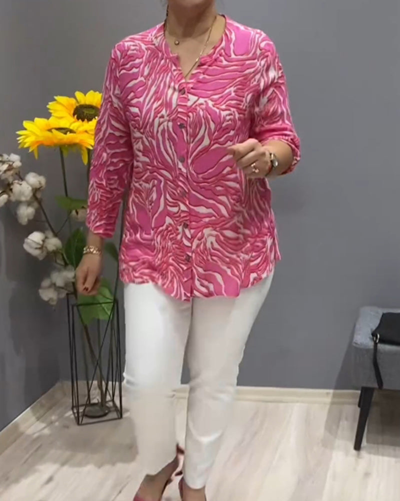 Long Sleeve Printed Shirt with Buttons 202466 blouses & shirts spring summer