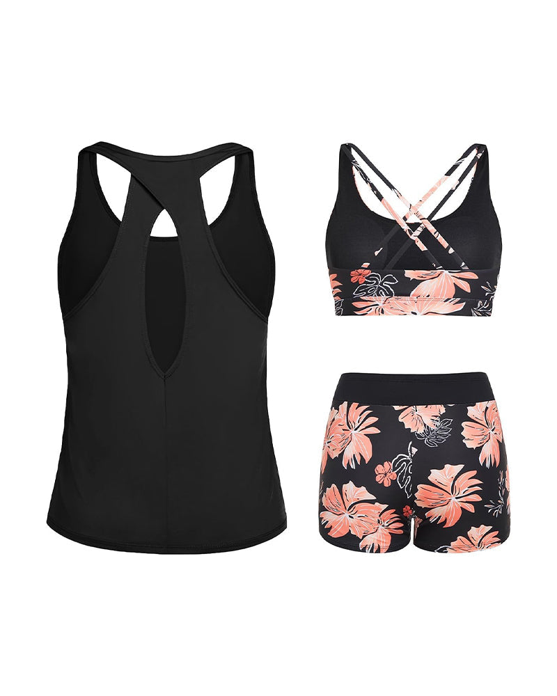 Floral Print Three-Piece Tankini