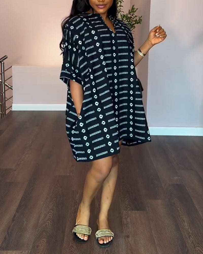 Half-Sleeved Loose Casual Printed Dress