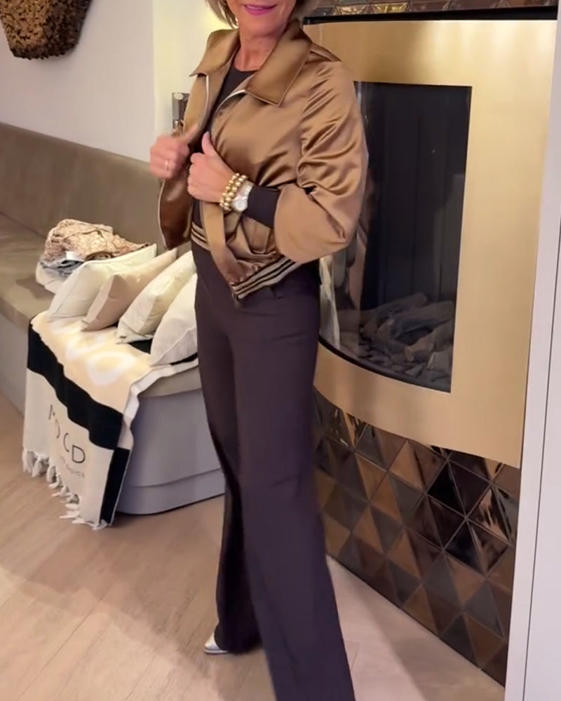 Fashionable Glossy Lapel Cropped Coat