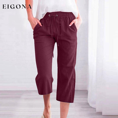 【Cotton And Linen】Solid Color Casual Pants Wine Red best Best Sellings bottoms clothes Cotton And Linen pants Plus Size Sale Topseller