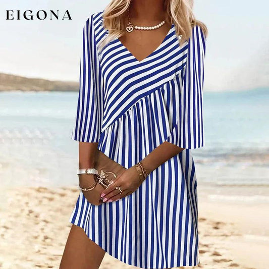 Casual Striped Patchwork Dress Blue best Best Sellings casual dresses clothes Plus Size Sale short dresses Topseller