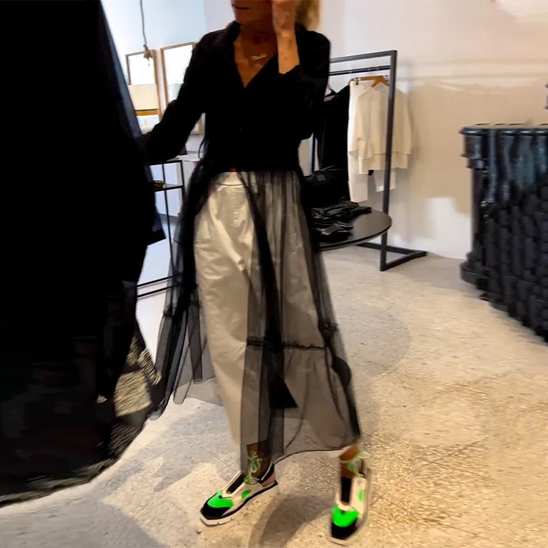 Camicia lunga alla moda in rete fluida