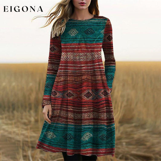 Vintage Ethnic Print Dress Multicolor best Best Sellings casual dresses clothes Plus Size Sale short dresses Topseller