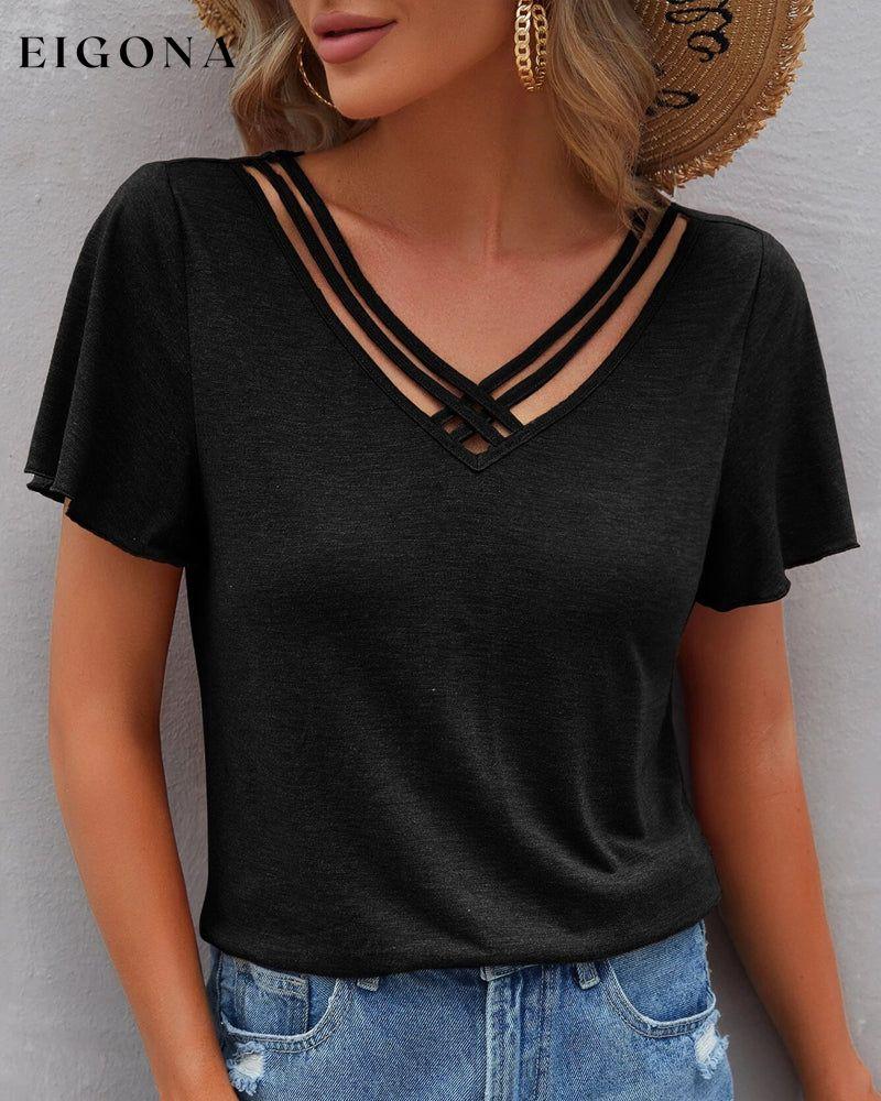 Solid color Cut Out T-shirt Black 23BF clothes Short Sleeve Tops Summer T-shirts Tops/Blouses