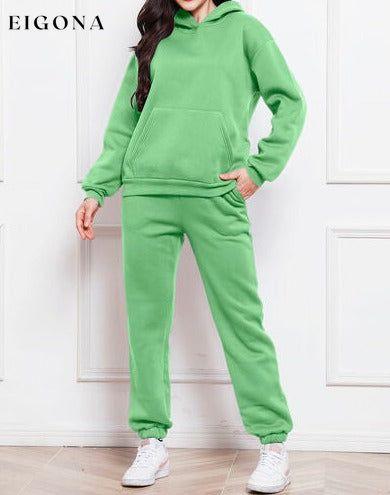 Drop Shoulder Long Sleeve Hoodie and Pants Set, 2 Piece Sweater and Pants Set Mint Green bottoms clothes lounge lounge wear lounge wear sets loungewear loungewear sets S.S.Ni sets Ship From Overseas Sweater sweaters Sweatshirt