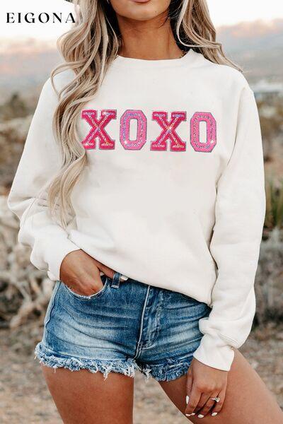 XOXO Round Neck Long Sleeve Sweatshirt White Clothes Ship From Overseas Sweater sweaters Sweatshirt SYNZ