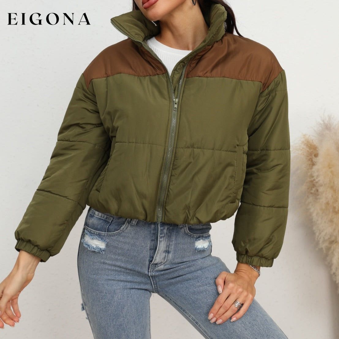 Two-Tone Zip-Up Puffer Jacket CATHSNNA clothes Jacket Coat Jackets & Coats Ship From Overseas Shipping Delay 09/29/2023 - 10/03/2023