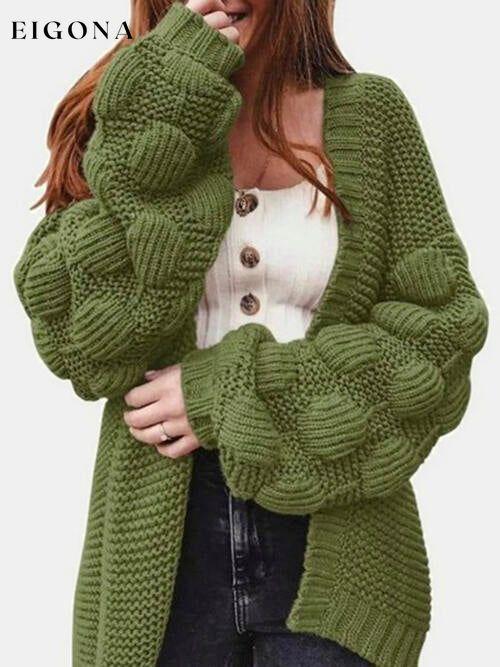 Open Front Oversized Fashion Long Sleeve Cardigan Sweater Green cardigan cardigans clothes S.X.H Ship From Overseas Sweater sweaters