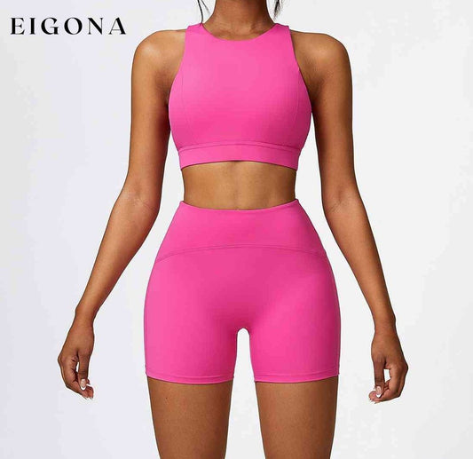 Cutout Cropped Sport Tank and Shorts Set Hot Pink active wear activewear Activewear sets clothes clothing sets Ship From Overseas Z&C