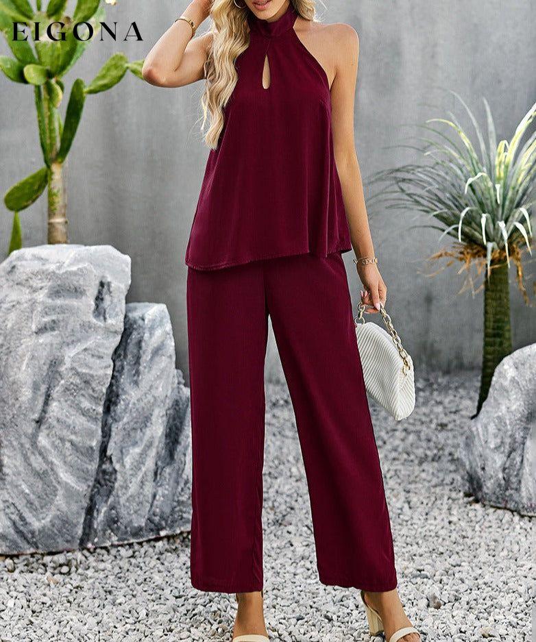 Halter Neck Top and Straight Leg Pants Set clothes DY sets Ship From Overseas trend