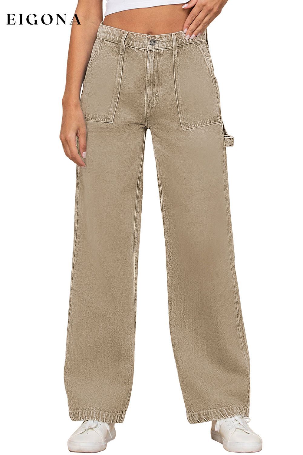 High Waist Flap Pocket Wide-Leg Jeans bottoms clothes Fabric Denim Jeans Occasion Daily pants Print Solid Color Season Spring Style Casual Style Modern Women's Bottoms