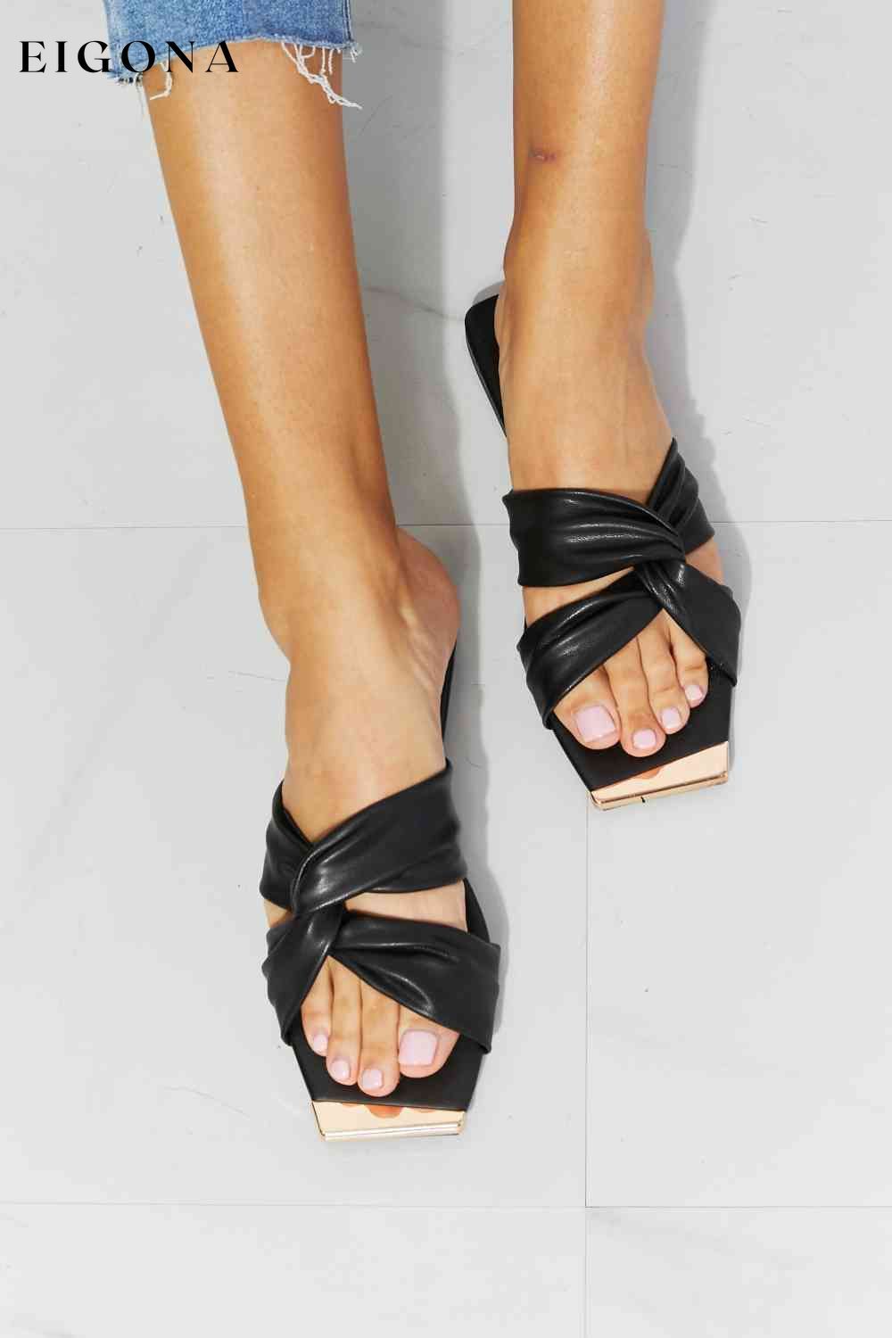 Ladies' Lunch Square Toe Crisscross Slide BFCM - Up to 70 Percent Off Black Friday Qupid Ship from USA Shoes womens shoes