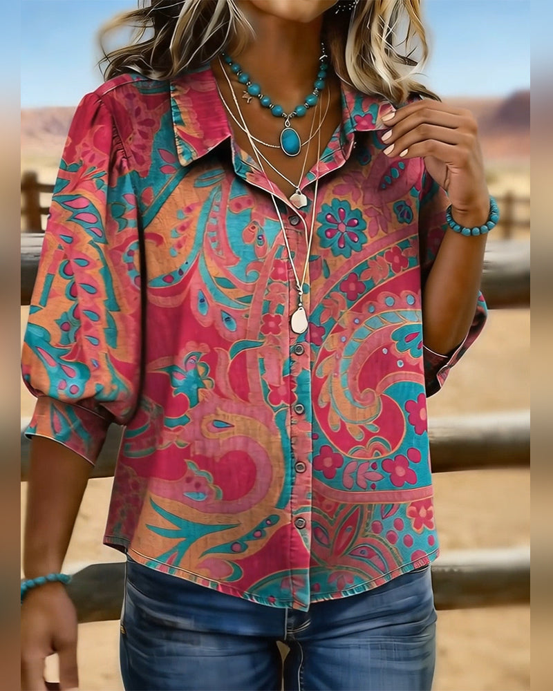 Fashionable Printed Short-Sleeved Loose Shirt