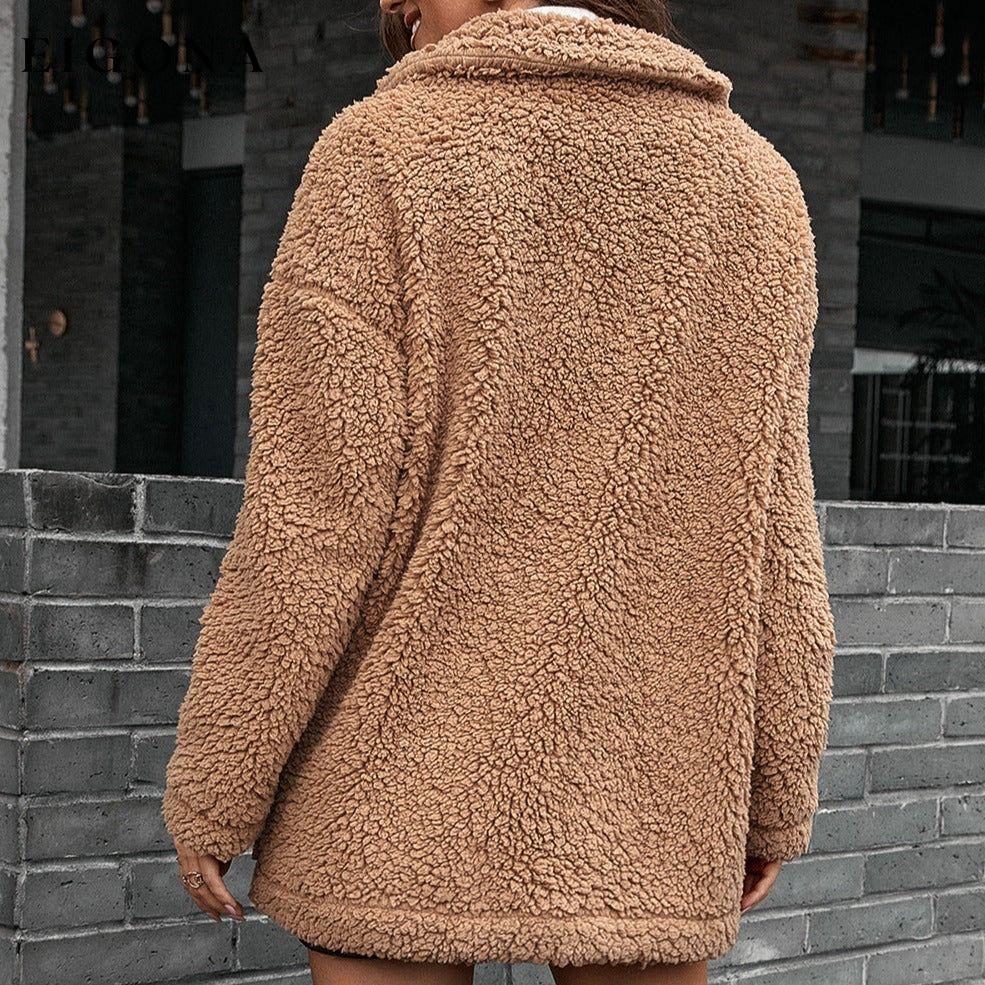 Double Take Zip-Up Collared Teddy Jacket clothes coat Double Take jacket Jackets & Coats Ship From Overseas