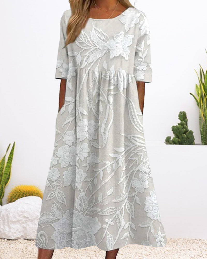 Abito a trapezio floreale con scollo tondo