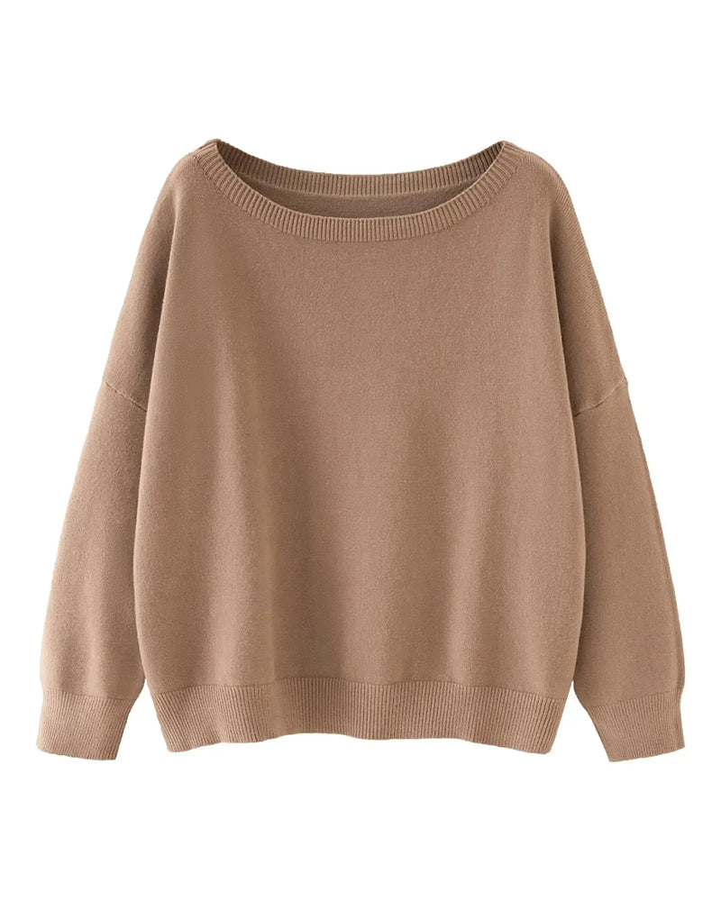 Crew-Neck Drop-Shoulder Solid Loose Pullover 2024 f/w sweaters & cardigans