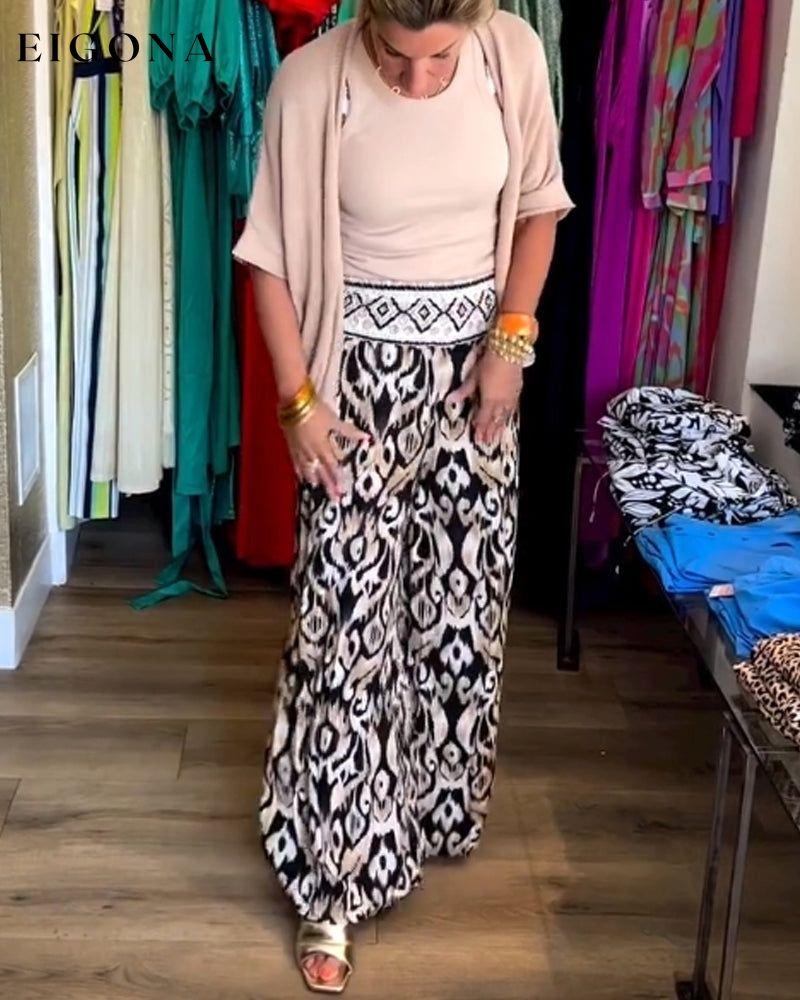 Vintage printed casual wide leg pants pants spring summer