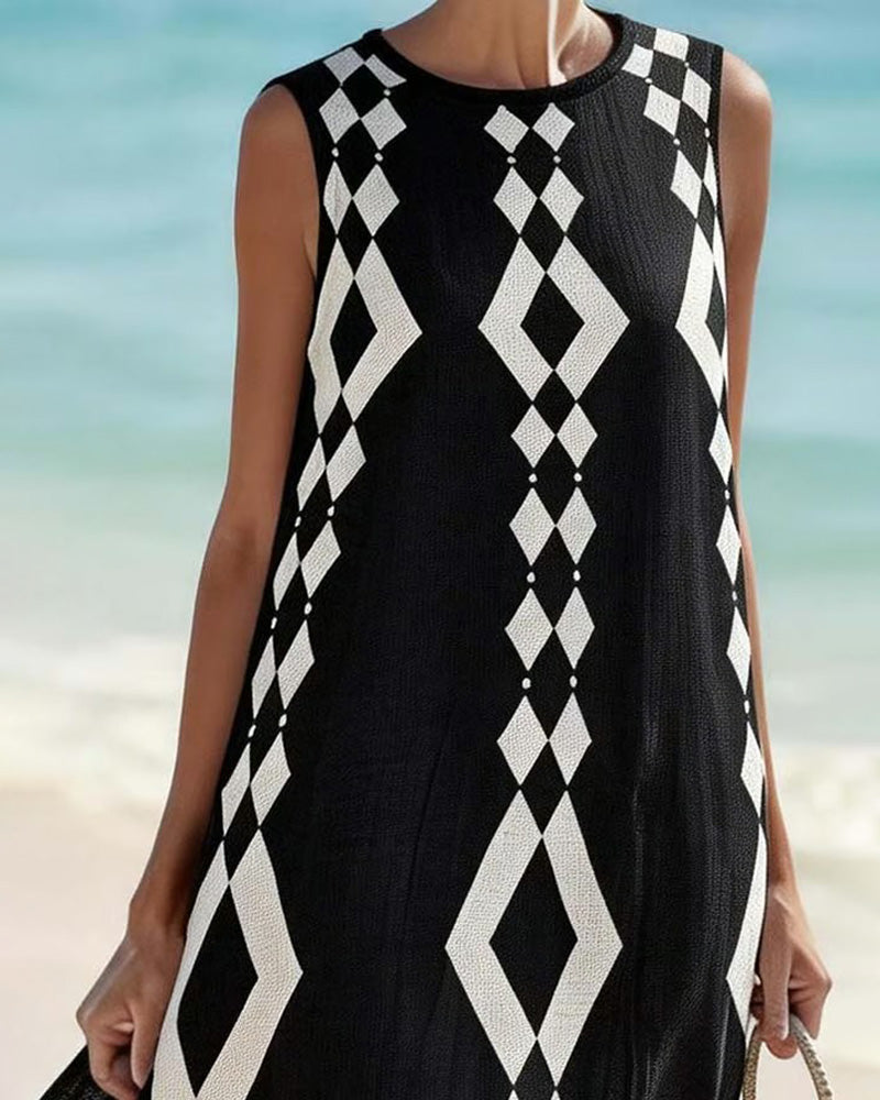 Sleeveless Diamond Pattern Loose Dress