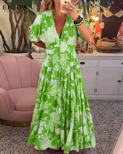 Floral print v-neck pocket dress Green 23BF Casual Dresses Clothes discount Dresses Spring Summer