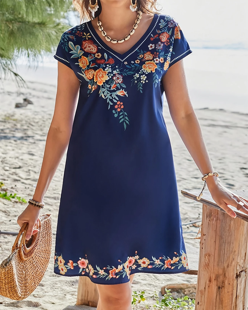 Vestido casual de manga corta estampado