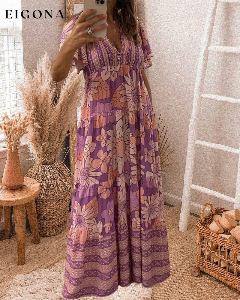 Floral Print Dress with Ruffle Sleeves 23BF Casual Dresses Clothes Dresses Spring Summer Vacation Dresses