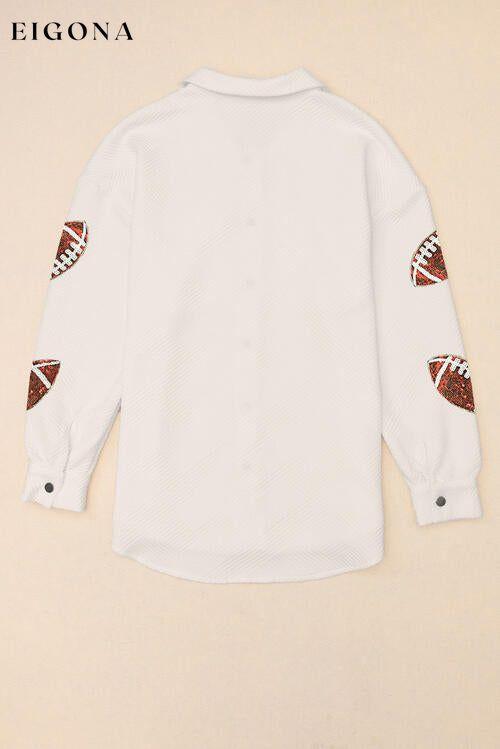 Sequin Football Patch Collared Neck Snap Button Jacket clothes Jacket Jackets & Coats long sleeve shirts long sleeve top Ship From Overseas SYNZ