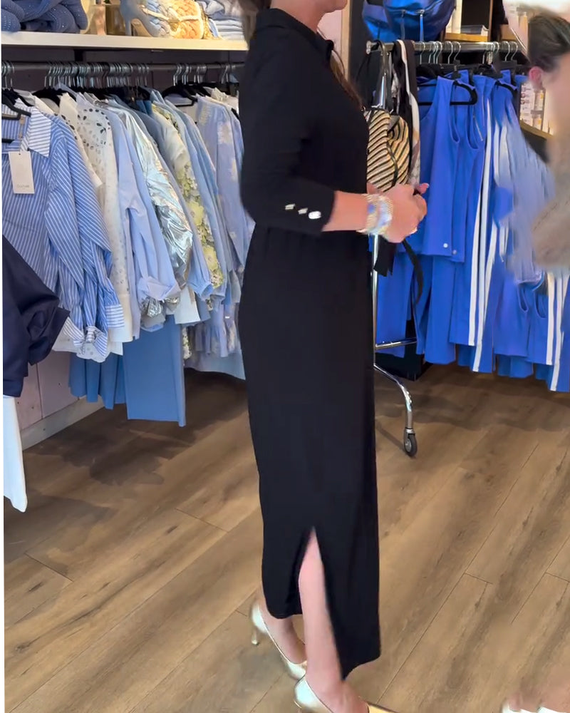 Lapel Solid Color Tie Slim Dress