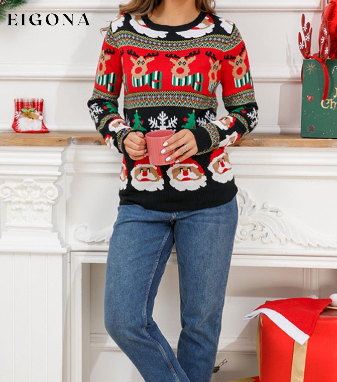 Christmas Theme Round Neck Sweater C.J@MZ christmas sweater clothes Ship From Overseas