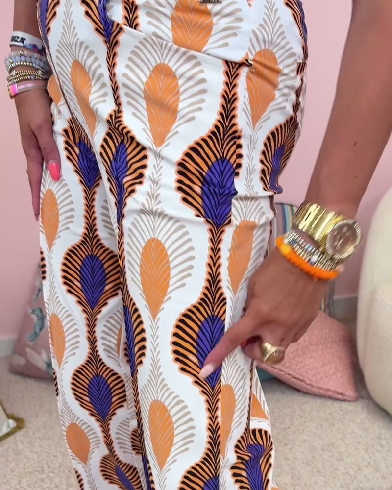 Casual retro printed pants 202466 pants spring summer