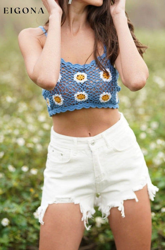 Floral Crochet Cropped Cami Crop Top Azure clothes crop top crop tops croptop M&Y Ship From Overseas shirt shirts top tops