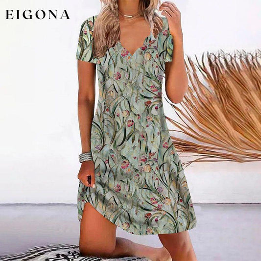 Romantic Floral Print V-Neck Dress Green best Best Sellings casual dresses clothes Plus Size Sale short dresses Topseller