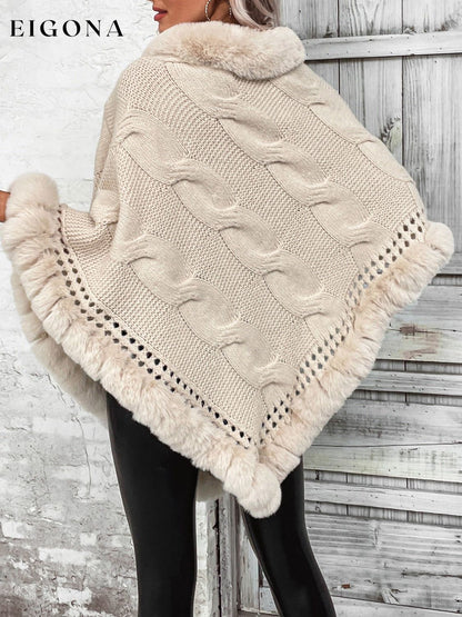 Faux Fur Trim Cable-Knit Poncho clothes Ship From Overseas Shipping Delay 09/30/2023 - 10/03/2023 Sounded Sweater sweaters