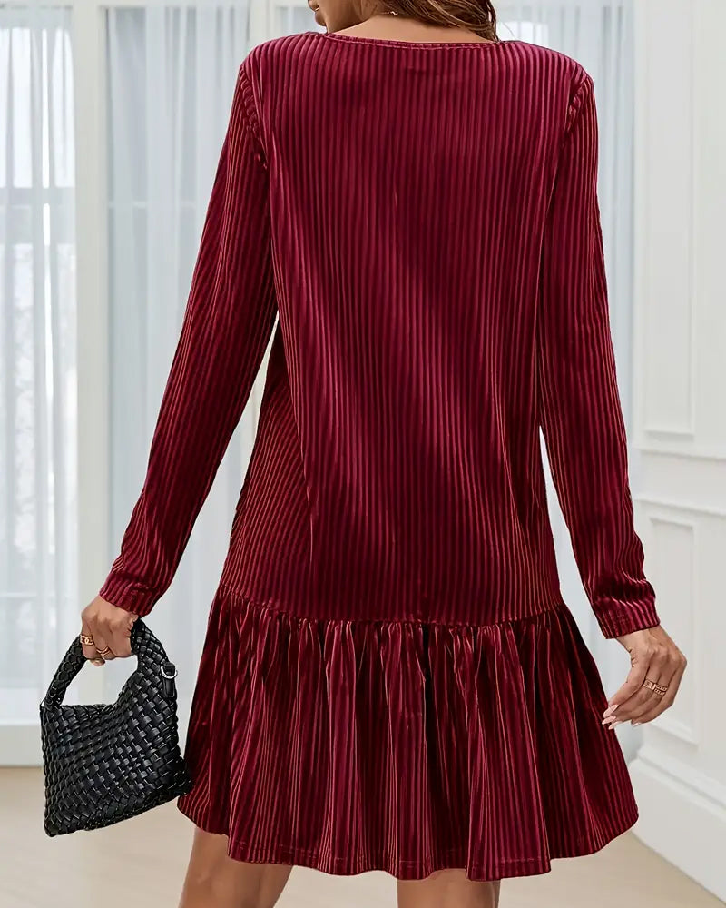V-Neck Elegant Long-Sleeved Dress