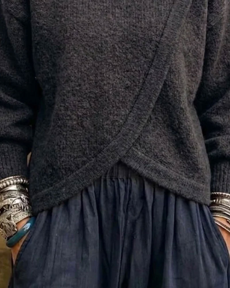 Turtleneck Cross Buttoned Pullover
