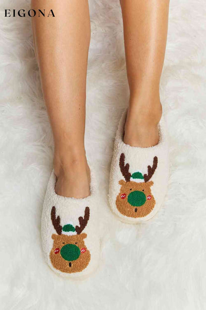 Rudolph Print Plush Slide Slippers Green Melody Ship from USA Shoes womens shoes