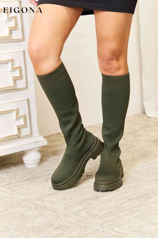Footwear Knee High Platform Sock Boots Olive Ship from USA Shoes WiLDDiVA womens shoes