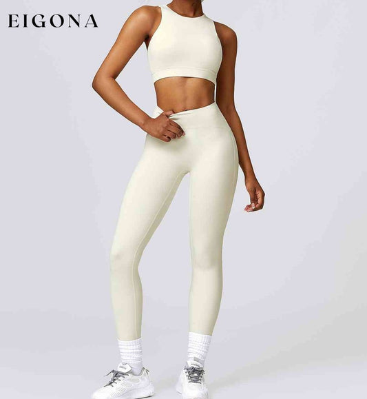 Cutout Cropped Sport Tank and Leggings Set Cream activewear Activewear sets clothes Ship From Overseas Z&C