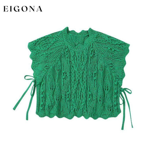 Women's fashionable knitted short vest with side straps Green clothes crop top crop tops croptop shirt shirts top tops