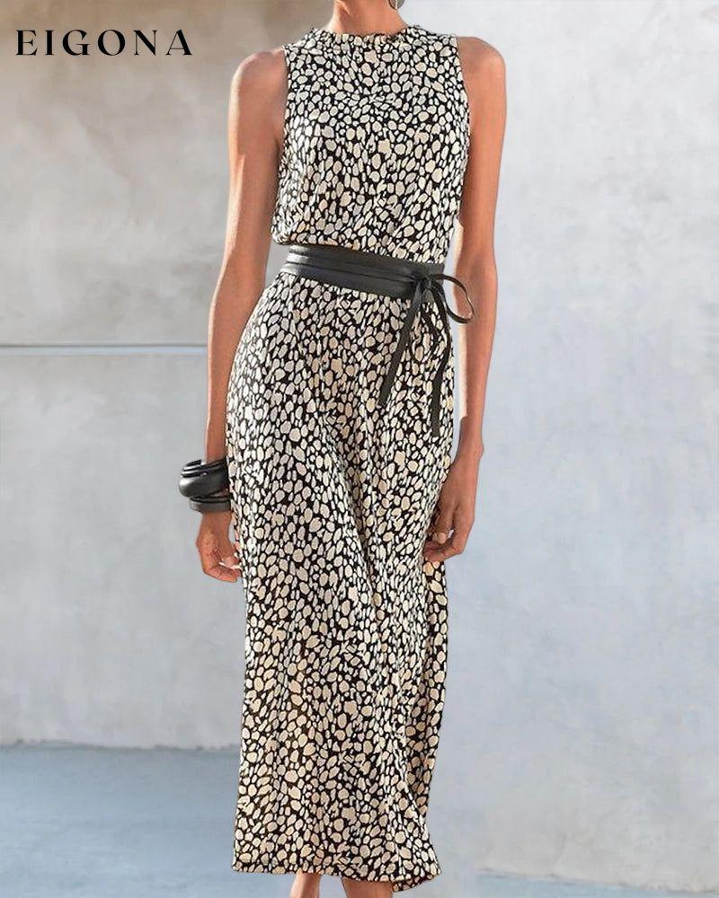 Fashion print sleeveless dress with belt 23BF Casual Dresses Clothes Dresses Summer