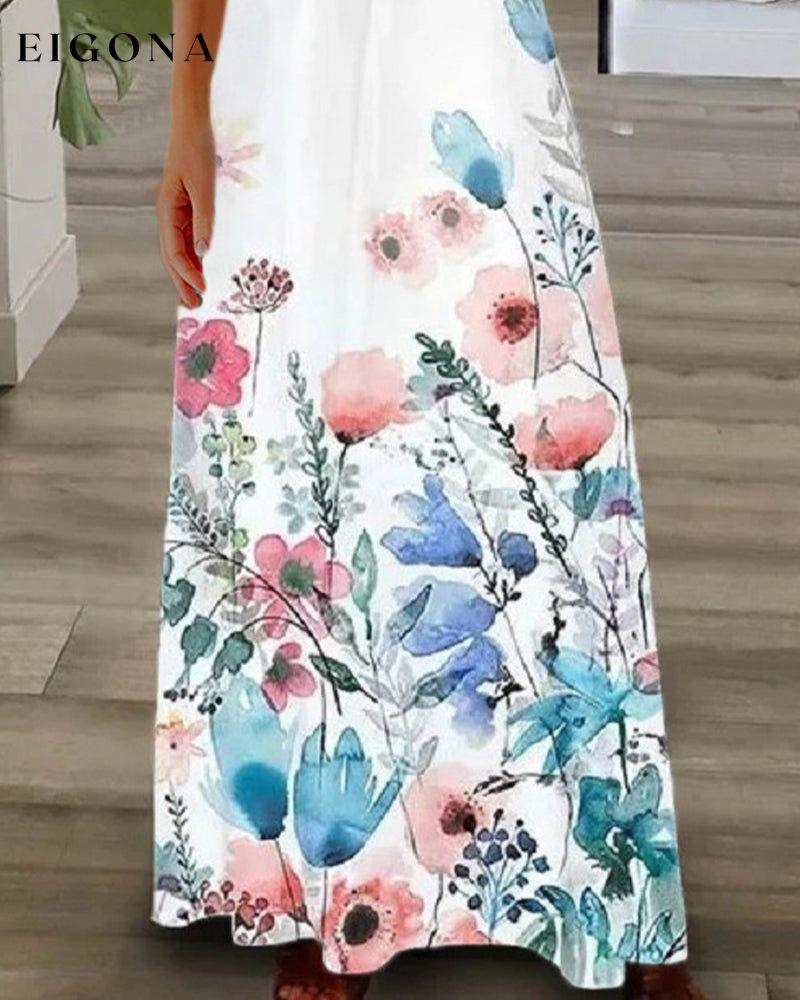 Floral print lace short sleeve long dress 23BF Casual Dresses Clothes Dresses Summer