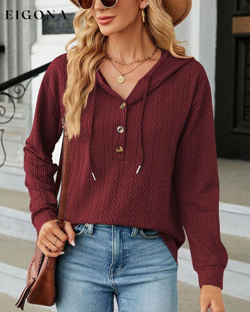 Solid color hoodie with buttons Burgundy 2022 F/W 2023 F/W 23BF cardigans Clothes discount Hoodies & Sweatshirts Spring Tops/Blouses