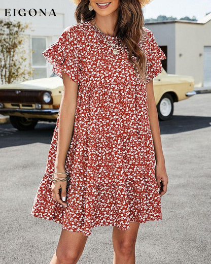 Short Sleeve Dress in Floral and Leopard Print Red Casual Dresses Clothes Dresses SALE Summer