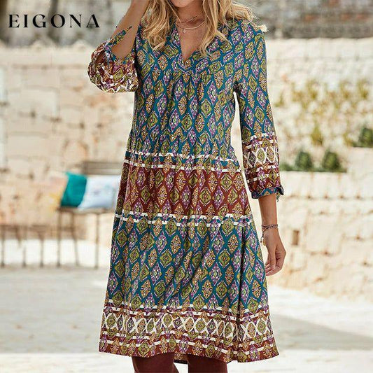 Vintage Ethnic Geometric Print Dress Multicolor best Best Sellings casual dresses clothes Plus Size Sale short dresses Topseller