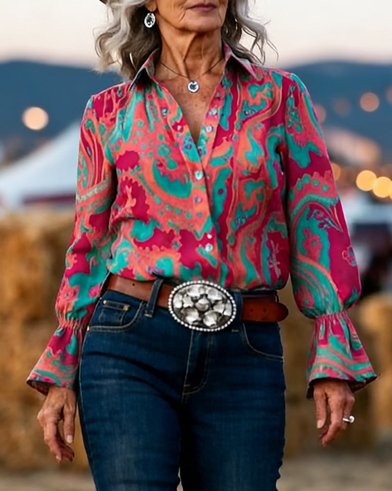 Stylish Printed Lapel Slim Fit Shirt