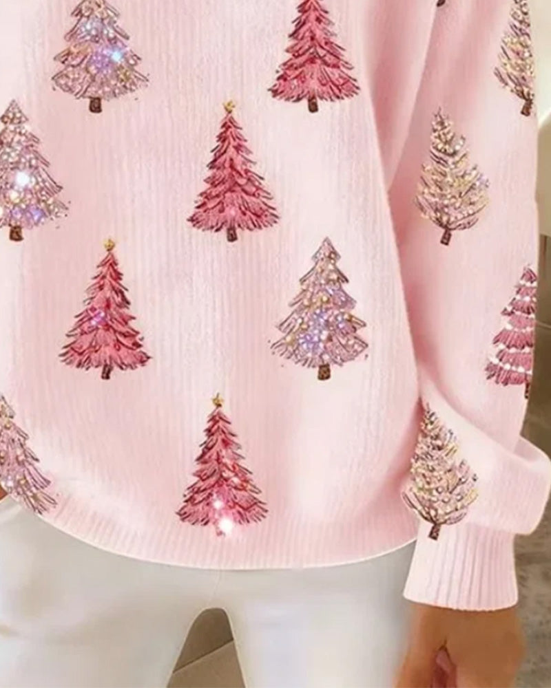 Christmas Tree Print Henley Collar Pullover 2024 f/w christmas pullovers