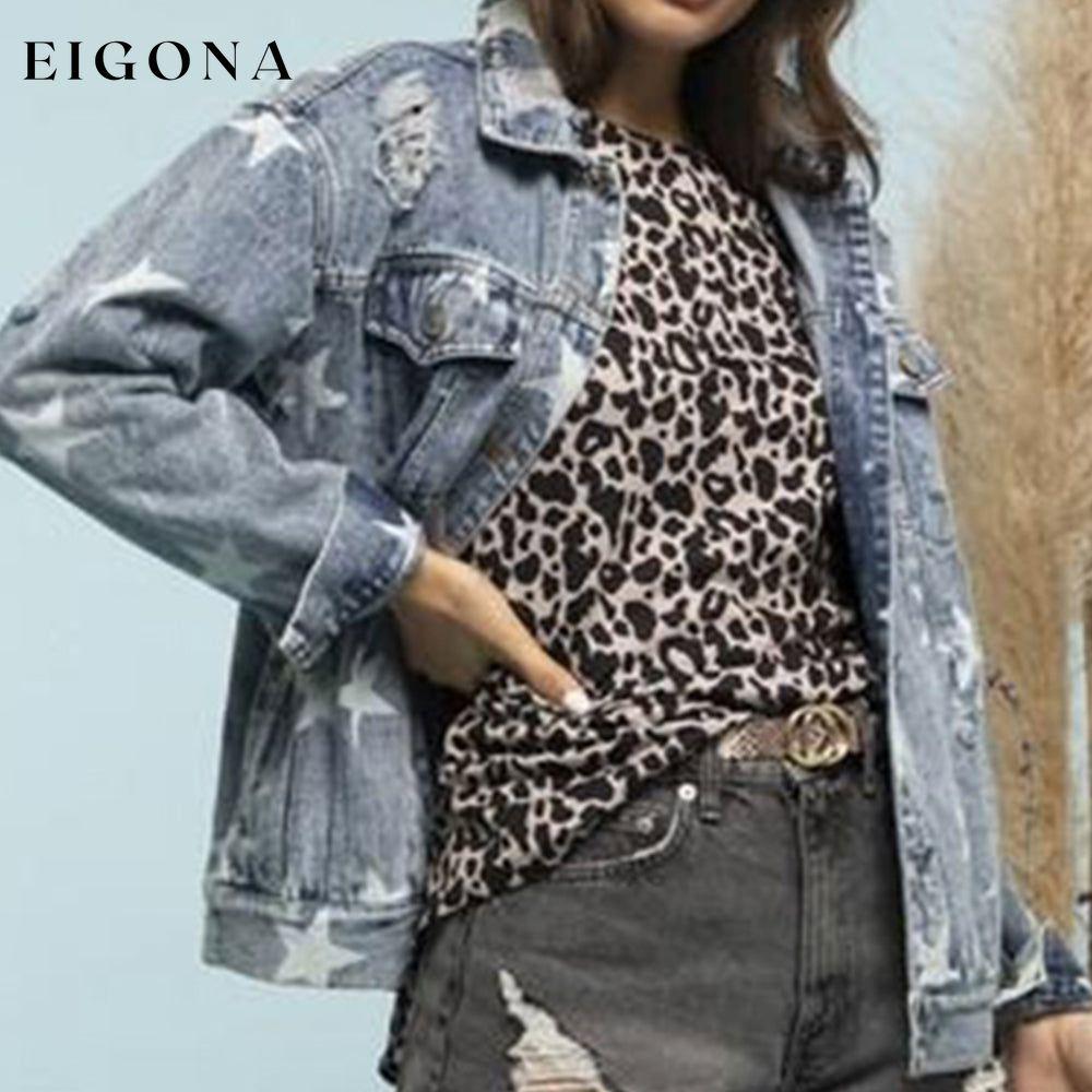 Star Distressed Denim Shacket clothes DE.O.Z.X Denim Jacket Jackets & Coats Ship From Overseas Shipping Delay 09/29/2023 - 10/06/2023