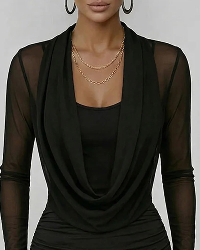 Mesh Pile Collar Slim Fit Hip-Hugging Dress