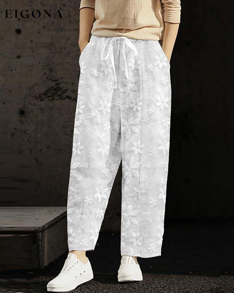 Floral embroidered lace-up solid color casual pants pants spring summer
